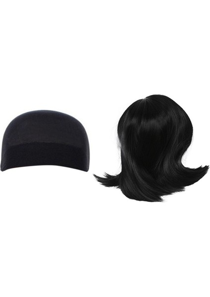 2 Adet Saç Peruk Ağları Esneme Örgü Peruk Kapağı (Siyah) ve 1x Kısa Ön Insan Saç Perukları Brezilya Remy Saç Bob Peruk (Yurt Dışından)
