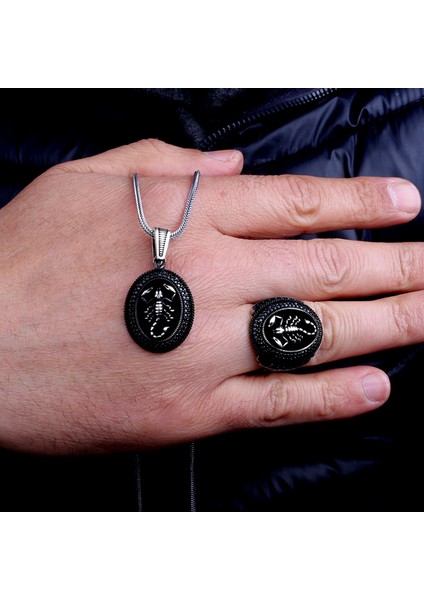 925 Ayar Gümüş Mikro Taşlı Akrep Model Kolye Yüzük Kombini fiyatları