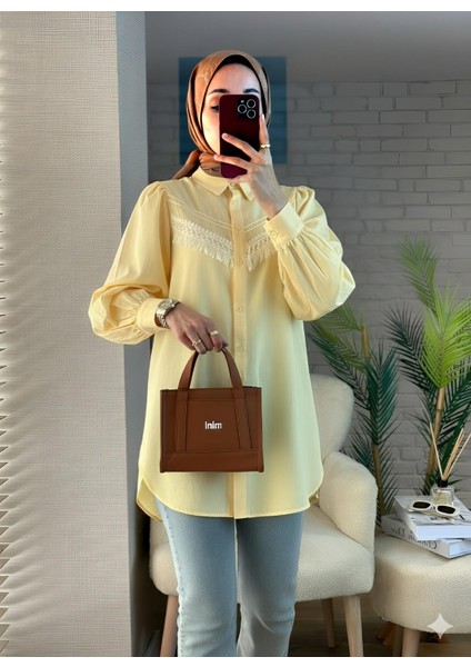 Güpür Püsküllü Ham Keten Balon Kol Gömlek fiyatları