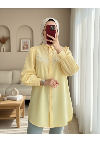 Güpür Püsküllü Ham Keten Balon Kol Gömlek indirimleri