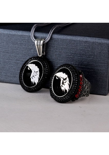 925 Ayar Gümüş Mikro Taşlı Kartal Model Kolye Yüzük Kombini modelleri