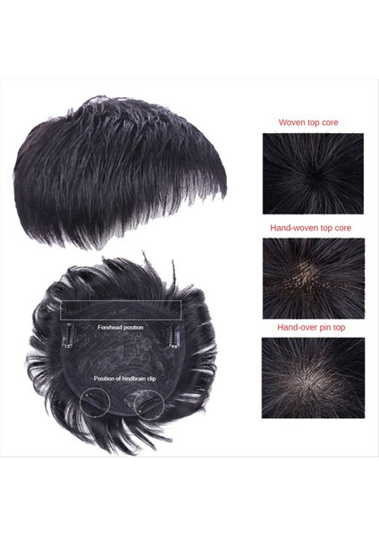 Erkekler Doğal Siyah Kısa Peruk Düz Peruk Saç Klipsli Toupee Saç Erkekler Başının Üstü Değişim Değişimi (B) (Yurt Dışından) fırsatları