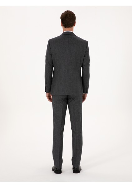 Erkek Antrasit Slim Fit %100 Yün Ekose Takım Elbise 50315670-VR006 fırsatları