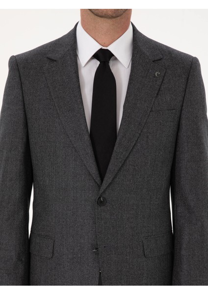 Erkek Antrasit Slim Fit %100 Yün Ekose Takım Elbise 50315670-VR006