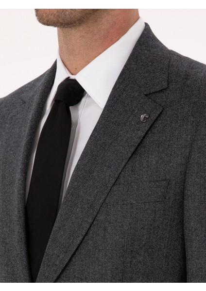 Erkek Antrasit Slim Fit %100 Yün Ekose Takım Elbise 50315670-VR006