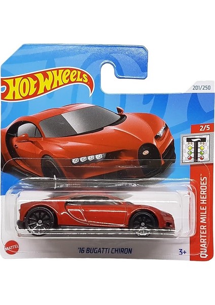 Wheels '16 Bugatti Chiron Quarter Miles Heroes 2/5 (201/250) HTB88 Kırmızı 2024 + Koruyucu Kısa Kart Frikimonkey