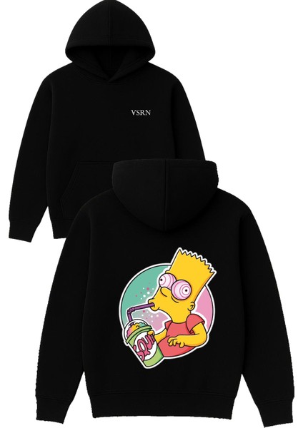 Kahve Icen Sarı Adam Tasarım Baskılı Oversize Siyah Kapüşonlu Sweatshirt