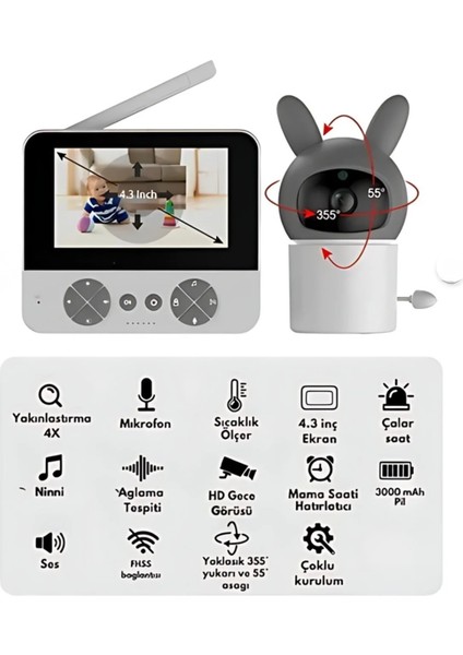 Karışıklı Konuşma ve Dinleme Özellikli Ip Bebek Kamerası Kablosuz Monitörlü modelleri