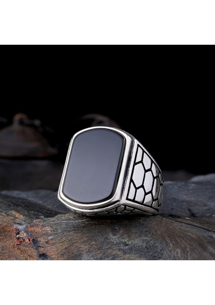Petek Model Onix Taşlı 925 Ayar Gümüş Erkek Yüzük fiyatları