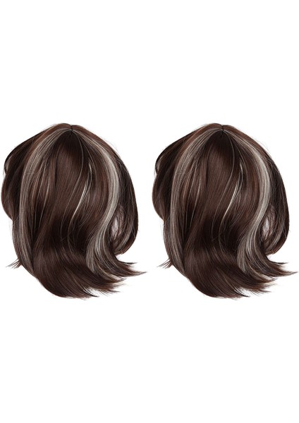 2x Kadın Cosplay Wig Orta Saçlı Kızlar Orta Uzun Saç Karışık Altın Saçak + Kahverengi (Yurt Dışından)