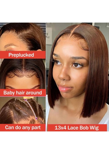 8 Inç Koyu Kahverengi Bob Wig Insan-Saç Ön Dantel Peruk Kadın Peruk Için Düz Sentetik Peruk (Yurt Dışından) fiyatları