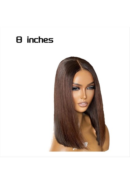 8 Inç Koyu Kahverengi Bob Wig Insan-Saç Ön Dantel Peruk Kadın Peruk Için Düz Sentetik Peruk (Yurt Dışından) indirimleri
