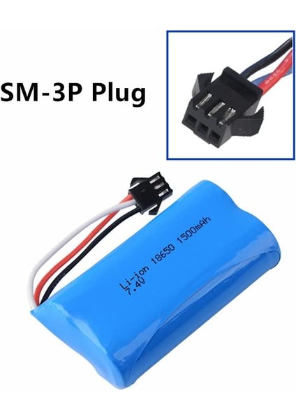7.4V 18650 Lion SM3P Oyuncak Bataryası Siyah Soket 3 Kablolu