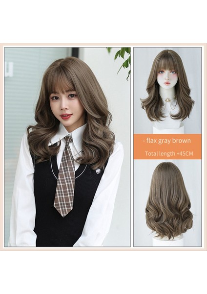 45CM Kolej Cosplay Peruk Uzun Kıvırcık Saçlar Büyük Dalga Kimyasal Fiber Simülasyon Saç Moda Baş Stili Peruk Seti (Yurt Dışından)