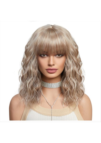 Kısa Kıvırcık Kül Sentetik Peruklar Sarışın Saç Perukları Kadınlar Için Günlük Cosplay Doğal Peruk-B (Yurt Dışından)