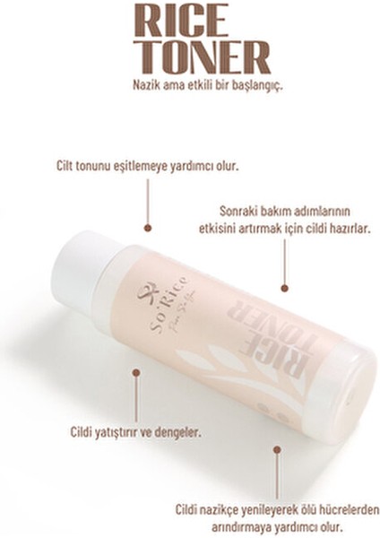 Pirinç Özlü Yüz Toniği Aydınlatıcı Etki Tüm Cilt Tipleri İçin 200 ml Vegan İçerik