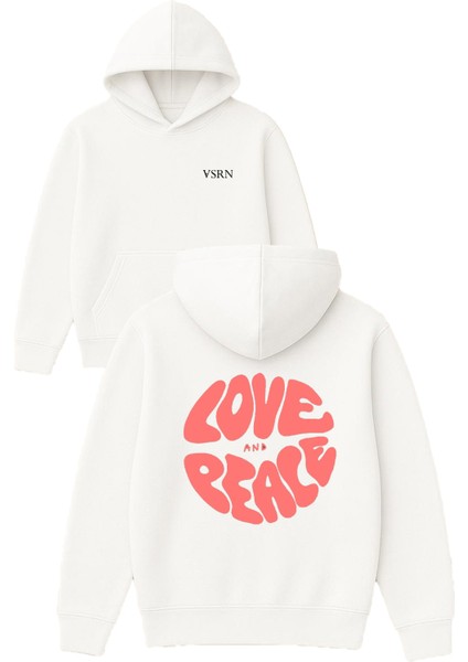 Love Reale Tasarım Baskılı Oversize Beyaz Kapüşonlu Sweatshirt