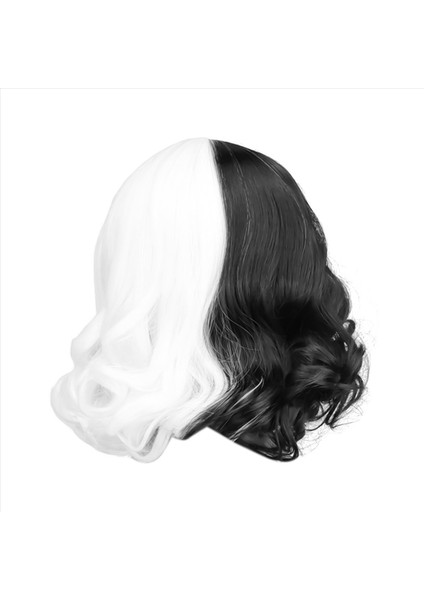 Patlamalı Kısa Bob Peruk Omuz Uzunluğu Kadınlar Için Bob Wavy Peruk Kadınlar Için Kısa Kıvırcık Peruk (Siyah Beyaz) (Yurt Dışından)