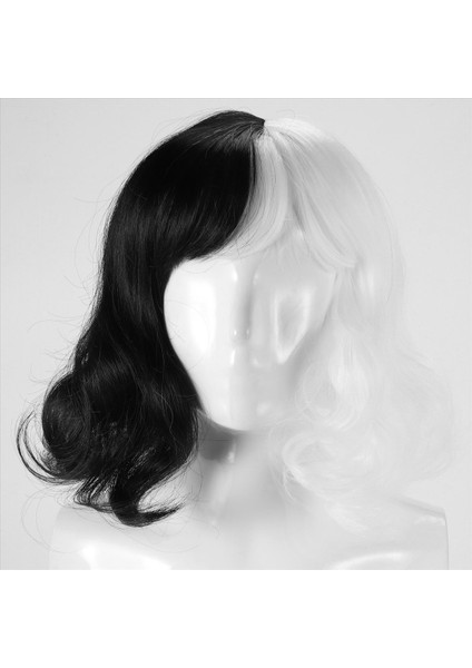 Patlamalı Kısa Bob Peruk Omuz Uzunluğu Kadınlar Için Bob Wavy Peruk Kadınlar Için Kısa Kıvırcık Peruk (Siyah Beyaz) (Yurt Dışından) indirimleri