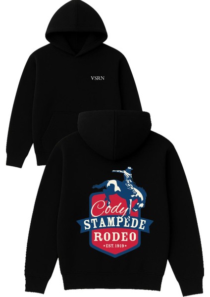 Cody Stampede Tasarım Baskılı Oversize Siyah Kapüşonlu Sweatshirt