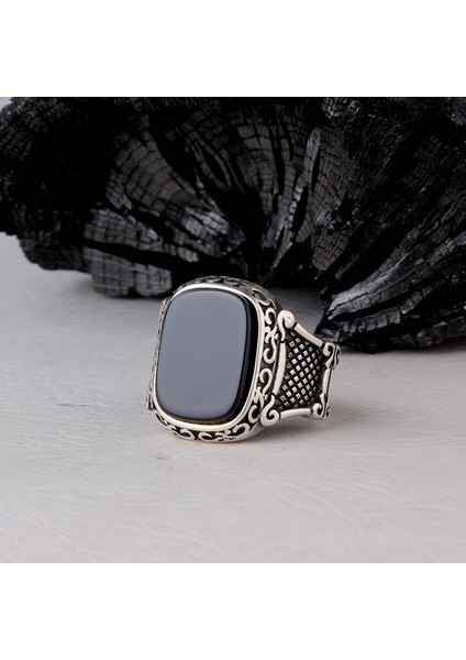 925 Ayar Gümüş Onix Taşlı Model Erkek Yüzük
