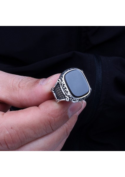925 Ayar Gümüş Onix Taşlı Model Erkek Yüzük fiyatları