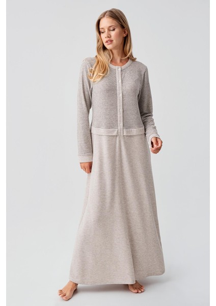 Uzun Kollu Düğmeli Esnek Yumuşak Dokulu Viskoz Gecelik 18102 fiyatları