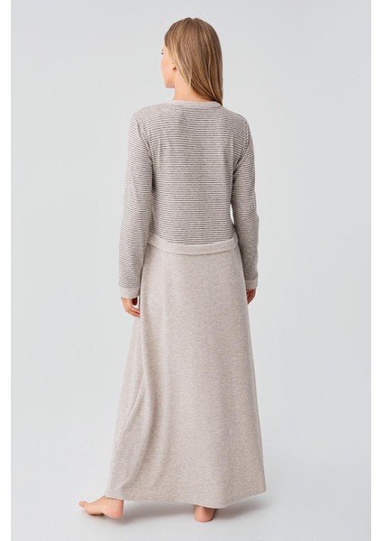 Uzun Kollu Düğmeli Esnek Yumuşak Dokulu Viskoz Gecelik 18102 modelleri