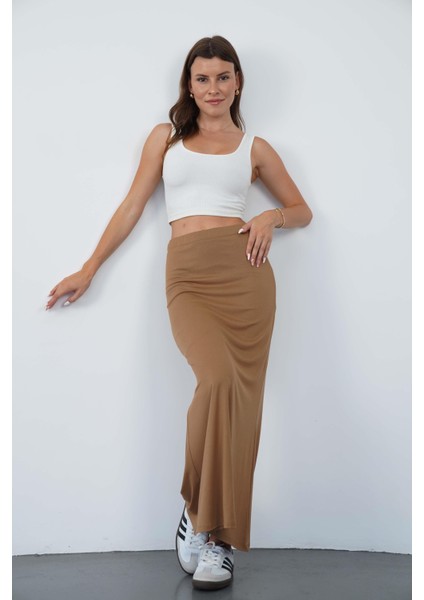 Nora Kadın Maxi Boy Astarlı Viskon Etek-Tarçın