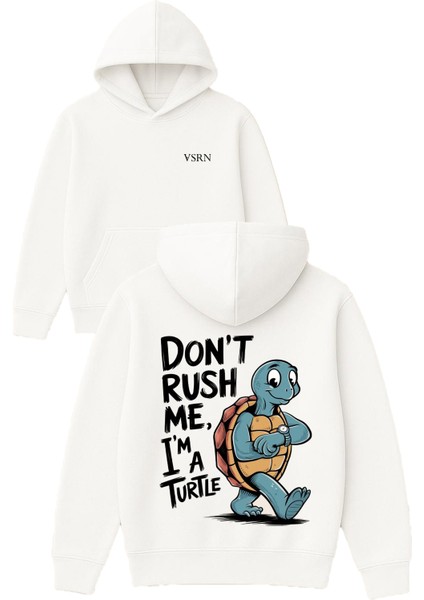 Dont Rush Me Tasarım Baskılı Oversize Beyaz Kapüşonlu Sweatshirt