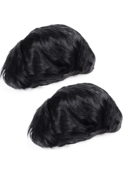 2x Mens Kısa Düz Siyah Günlük Yaşam Tam Peruk (Yurt Dışından)