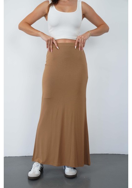 Nora Kadın Maxi Boy Astarlı Viskon Etek-Tarçın