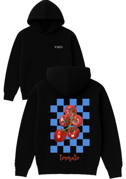 Tomato Tasarım Baskılı Oversize Siyah Kapüşonlu Sweatshirt