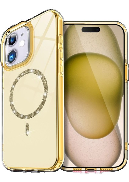 Apple iPhone 12 Live Diamond Magsafe Kapak - SARI-(5796) - X536I848-R05536