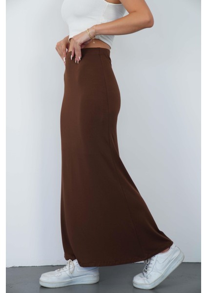 Nora Kadın Maxi Boy Astarlı Viskon Etek-Kahverengi