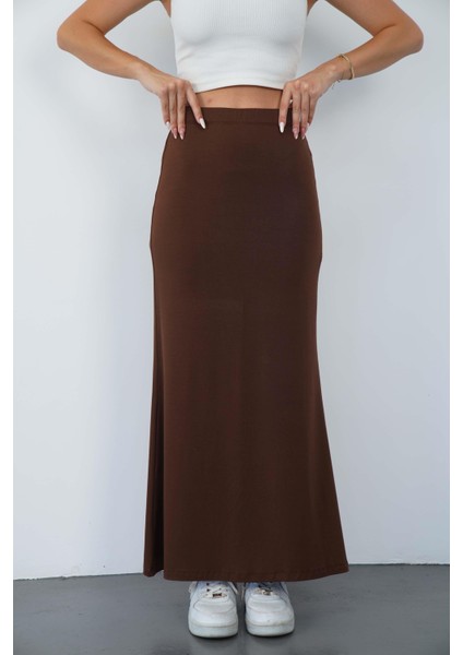 Nora Kadın Maxi Boy Astarlı Viskon Etek-Kahverengi modelleri