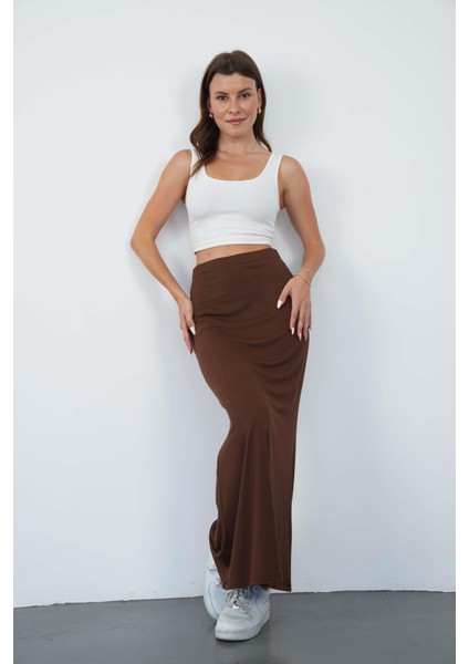 Nora Kadın Maxi Boy Astarlı Viskon Etek-Kahverengi