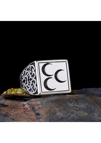 925 Ayar Gümüş Üç Hilal Model Erkek Yüzük modelleri