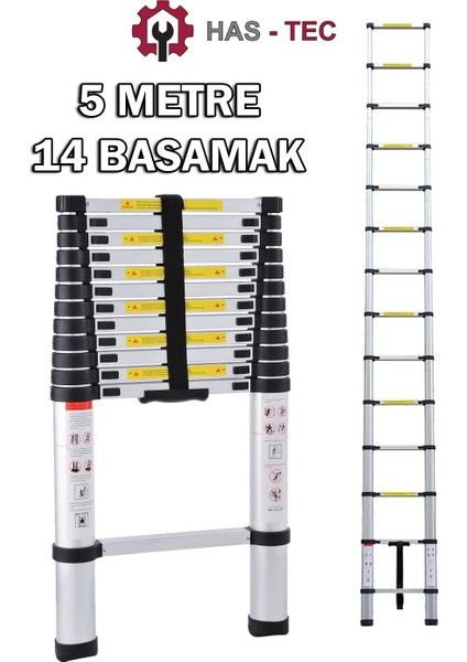 14 Basamaklı Düz Uzayan Teleskopik Merdiven 5 M