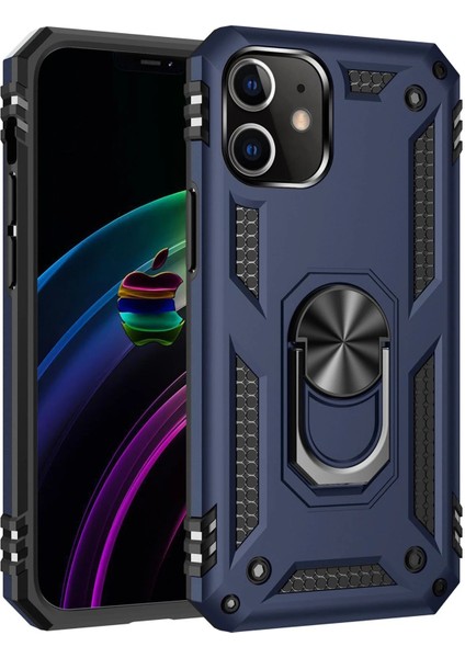 iPhone 12 Mini Kılıf Sofya Yüzüklü Silikon Kapak - LACIVERT-(5796) - X790I056-R02790