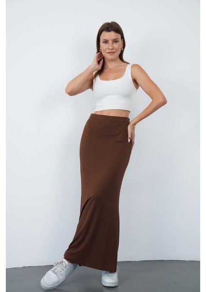 Nora Kadın Maxi Boy Astarlı Viskon Etek-Kahverengi fiyatları
