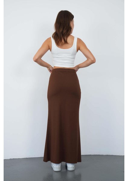 Nora Kadın Maxi Boy Astarlı Viskon Etek-Kahverengi fırsatları