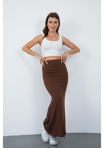 Nora Kadın Maxi Boy Astarlı Viskon Etek-Kahverengi