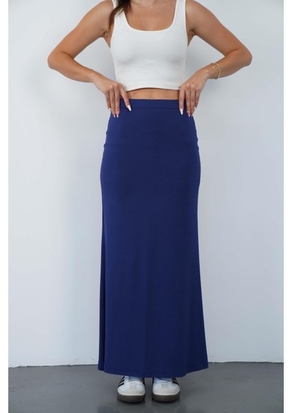 Nora Kadın Maxi Boy Astarlı Viskon Etek-Lacivert modelleri