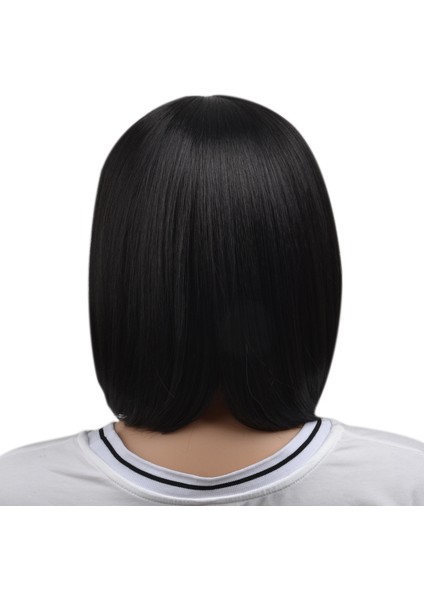 Doğal Kısa Düz Bob Peruk Sentetik Saç Kadınlar Için 40CM Isıya Dayanıklı Kadın Saç Patlamalı Mapof Güzellik Kısa Qi Liu Saç Peruk Siyah (Yurt Dışından)