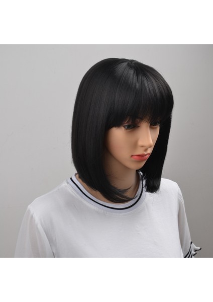 Doğal Kısa Düz Bob Peruk Sentetik Saç Kadınlar Için 40CM Isıya Dayanıklı Kadın Saç Patlamalı Mapof Güzellik Kısa Qi Liu Saç Peruk Siyah (Yurt Dışından) fırsatları