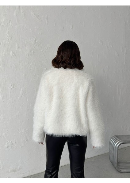Beyaz Kadın Suni Kürk Mont Modern Premium Luxury Trend Tasarım Ceket indirimleri