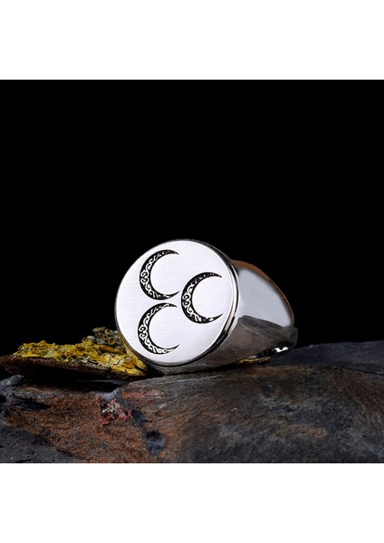 925 Ayar Gümüş Üç Hilal Model Erkek Yüzük fiyatları