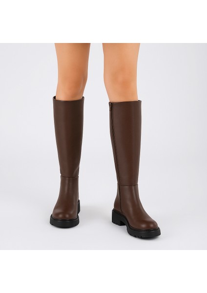 Fermuarlı Uzun Cilt Kadın Çizme- Kahverengi fırsatları