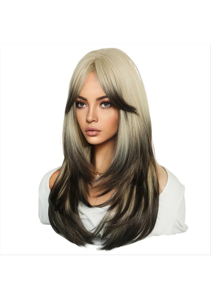 64CM Avrupa ve Amerikan Simülasyon Peruğu Dişi Uzun Saç Merkezi Ayrıldı Tam Kafa Seti Uzun Saçlı Kadın Set Kafa Peruğu E (Yurt Dışından)